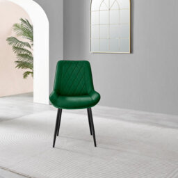 Furniturebox Uk Novara 100Cm Round Black Leg Dining Table & 2 Green Pesaro Black Leg Chairs - thumbnail 7