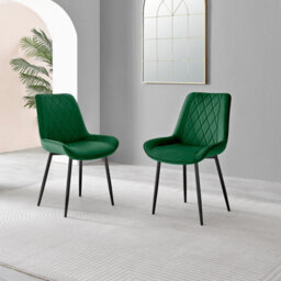 Furniturebox Uk Novara 100Cm Round Black Leg Dining Table & 2 Green Pesaro Black Leg Chairs - thumbnail 5