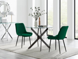 Furniturebox Uk Novara 100Cm Round Black Leg Dining Table & 2 Green Pesaro Black Leg Chairs