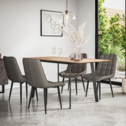 More4Homes Haydon Extending Dining Table + Chairs- Oak Effect Table Top W Black Legs + Nova Faux Leather Dining Chair Set Of 4 (Grey)