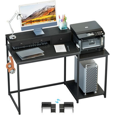 120Cm Computer Desk With 3 Drawers Reversible Shelves Monitor Stand - image 1