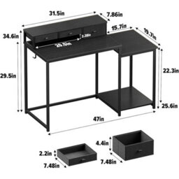 120Cm Computer Desk With 3 Drawers Reversible Shelves Monitor Stand - thumbnail 2