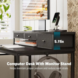 120Cm Computer Desk With 3 Drawers Reversible Shelves Monitor Stand - thumbnail 3