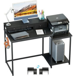 120Cm Computer Desk With 3 Drawers Reversible Shelves Monitor Stand - thumbnail 1