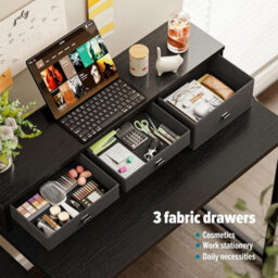 120Cm Computer Desk With 3 Drawers Reversible Shelves Monitor Stand - thumbnail 4