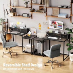 120Cm Computer Desk With 3 Drawers Reversible Shelves Monitor Stand - thumbnail 5