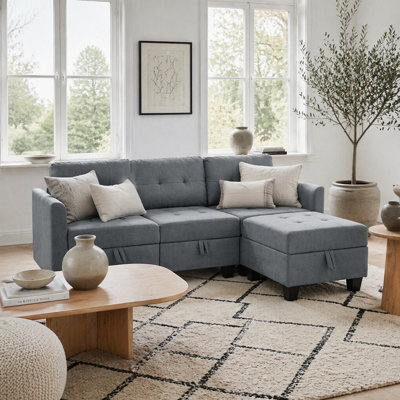 Wyld Haus Vinole Rado Dark Grey Fabric 3 Seater Modular L-Shaped Sofa With Built-In Storage And Ottoman - Large - image 1