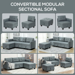 Wyld Haus Vinole Rado Dark Grey Fabric 3 Seater Modular L-Shaped Sofa With Built-In Storage And Ottoman - Large - thumbnail 4