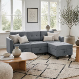 Wyld Haus Vinole Rado Dark Grey Fabric 3 Seater Modular L-Shaped Sofa With Built-In Storage And Ottoman - Large - thumbnail 1