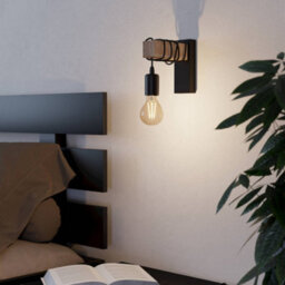 Eglo Townshend Black Metal & Natural Wood Wall Light - Vintage Industrial Style (D) 21.5Cm - thumbnail 4