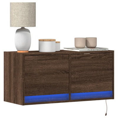 Berkfield Tv Wall Cabinet With Led Lights Brown Oak 80X31X35 Cm - image 1