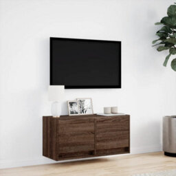 Berkfield Tv Wall Cabinet With Led Lights Brown Oak 80X31X35 Cm - thumbnail 4