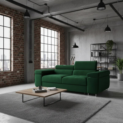 Torezio Sofa 2 Two Seater With Adjustable Headrests Chipboard Wooden Frame 198X102X70 90Cm Green - image 1