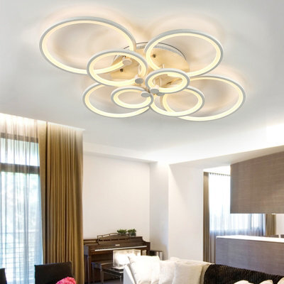 Darphe Nordic 8-Ring Led Semi-Flush Mount Ceiling Light - White Metal & Acrylic Dimmable Fixture - image 1