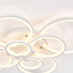 Darphe Nordic 8-Ring Led Semi-Flush Mount Ceiling Light - White Metal & Acrylic Dimmable Fixture - thumbnail 5