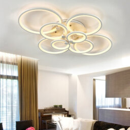 Darphe Nordic 8-Ring Led Semi-Flush Mount Ceiling Light - White Metal & Acrylic Dimmable Fixture - thumbnail 1