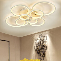 Darphe Nordic 8-Ring Led Semi-Flush Mount Ceiling Light - White Metal & Acrylic Dimmable Fixture - thumbnail 2