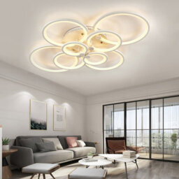 Darphe Nordic 8-Ring Led Semi-Flush Mount Ceiling Light - White Metal & Acrylic Dimmable Fixture - thumbnail 3