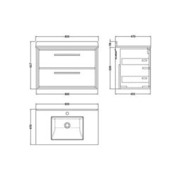 Balterley Longnor 2 Drawer Wall Hung Vanity Unit With Square Basin And Marble Worktop, Woodgrain Graphite Grey, 800mm - thumbnail 5