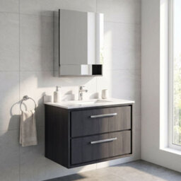 Balterley Longnor 2 Drawer Wall Hung Vanity Unit With Square Basin And Marble Worktop, Woodgrain Graphite Grey, 800mm - thumbnail 4