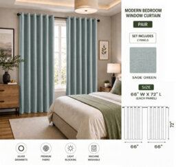 Aspire Homeware Sage Green Linen 100% Blackout Curtain-Thermal Insulated Eyelet Room Darkening Curtain Pair (W)168Cmx(D)183Cm - thumbnail 7