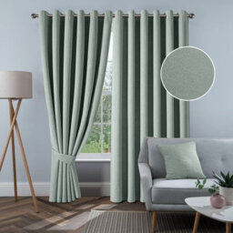 Aspire Homeware Sage Green Linen 100% Blackout Curtain-Thermal Insulated Eyelet Room Darkening Curtain Pair (W)168Cmx(D)183Cm