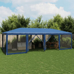 Walplus Party Tent Garden Gazebo Canopy With 12 Mesh Sidewalls Blue 8X4 M Hdpe