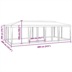 Walplus Party Tent Garden Gazebo Canopy With 12 Mesh Sidewalls Blue 8X4 M Hdpe - thumbnail 8