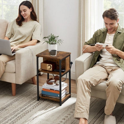 Songmics Side Table, Slim Charging Station With Usb Ports And Outlets For Living Space, Rustic Brown And Black - image 1