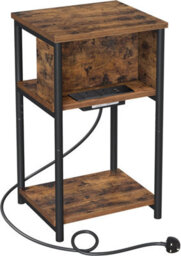 Songmics Side Table, Slim Charging Station With Usb Ports And Outlets For Living Space, Rustic Brown And Black - thumbnail 9