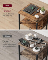 Songmics Side Table, Slim Charging Station With Usb Ports And Outlets For Living Space, Rustic Brown And Black - thumbnail 5