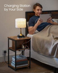 Songmics Side Table, Slim Charging Station With Usb Ports And Outlets For Living Space, Rustic Brown And Black - thumbnail 6