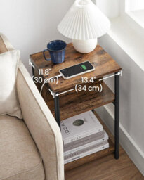 Songmics Side Table, Slim Charging Station With Usb Ports And Outlets For Living Space, Rustic Brown And Black - thumbnail 3