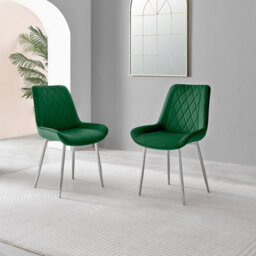 Furniturebox Uk 6 Seater Dining Set - Enna White Glass & Chrome Extendable Dining Table & Chairs - 6 Green Velvet Pesaro Chairs - thumbnail 5
