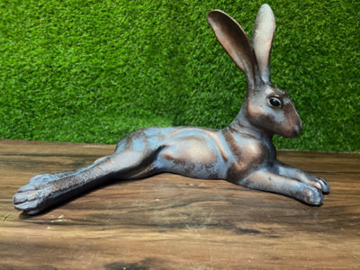 Inspirational Gifting Laying Hare Garden Sculpture Cast Aluminium Ornament - image 1