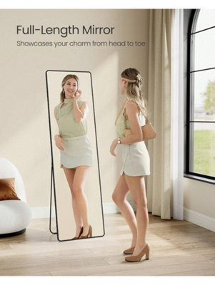 LEDREM Full Length Mirror, 160 X 50 Cm, Rectangle Full Body Mirror With Stand, Aluminium Alloy Frame Floor Mirror, Ink Black