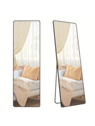 LEDREM Full Length Mirror, 160 X 50 Cm, Rectangle Full Body Mirror With Stand, Aluminium Alloy Frame Floor Mirror, Ink Black - thumbnail 5