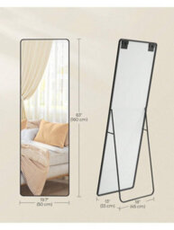 LEDREM Full Length Mirror, 160 X 50 Cm, Rectangle Full Body Mirror With Stand, Aluminium Alloy Frame Floor Mirror, Ink Black - thumbnail 6