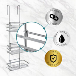 House Of Home Shower Caddy  3 Tier Over Door Shower Bathroom Storage Organiser, Silver Rust-Proof Nano-Coated - thumbnail 5