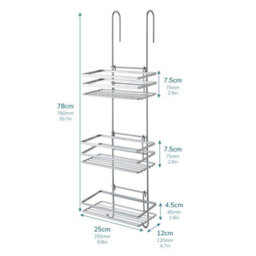 House Of Home Shower Caddy  3 Tier Over Door Shower Bathroom Storage Organiser, Silver Rust-Proof Nano-Coated - thumbnail 2