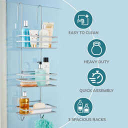 House Of Home Shower Caddy  3 Tier Over Door Shower Bathroom Storage Organiser, Silver Rust-Proof Nano-Coated - thumbnail 6
