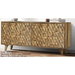 Buttercup Farm Geometric 4 Door Large Sideboard - Mango Wood - L40 X W152 X H78 Cm - Light Finish