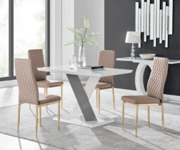 Furniturebox Uk Monza 4 White/grey Dining Table & 4 Cappuccino Gold Leg Milan Chairs
