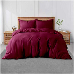 Gc Gaveno Cavailia Plain Dyed Duvet Cover Super King Polycotton Solid Bedding Set Breathable Lightweight Duvet Cover Bed Set Berry - thumbnail 1