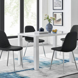 Furniturebox Uk Pivero White High Gloss Dining Table And 4 Black Corona Silver Chairs Set - thumbnail 1