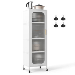 Gainoom 5-Tier White Metal Storage Cabinet Tall Narrow Kitchen Pantry With Adjustable Shelves