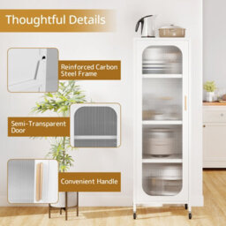 Gainoom 5-Tier White Metal Storage Cabinet Tall Narrow Kitchen Pantry With Adjustable Shelves - thumbnail 9
