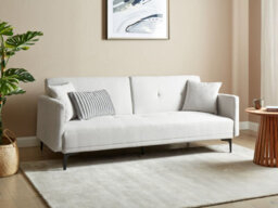 Beliani Sofa Bed 3 Seater Lucan Fabric Light Beige - thumbnail 2