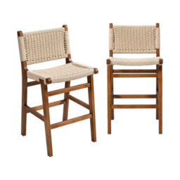 Sweeek - Set Of 2 Bar Stools Made Of Walnut Coloured Rubberwood With Beige Rope Seating, Joy, 49.5X51X96 Cm - thumbnail 2