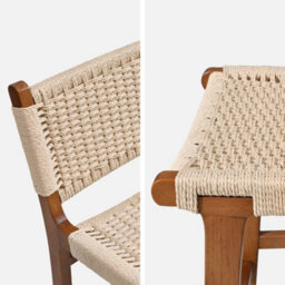 Sweeek - Set Of 2 Bar Stools Made Of Walnut Coloured Rubberwood With Beige Rope Seating, Joy, 49.5X51X96 Cm - thumbnail 6